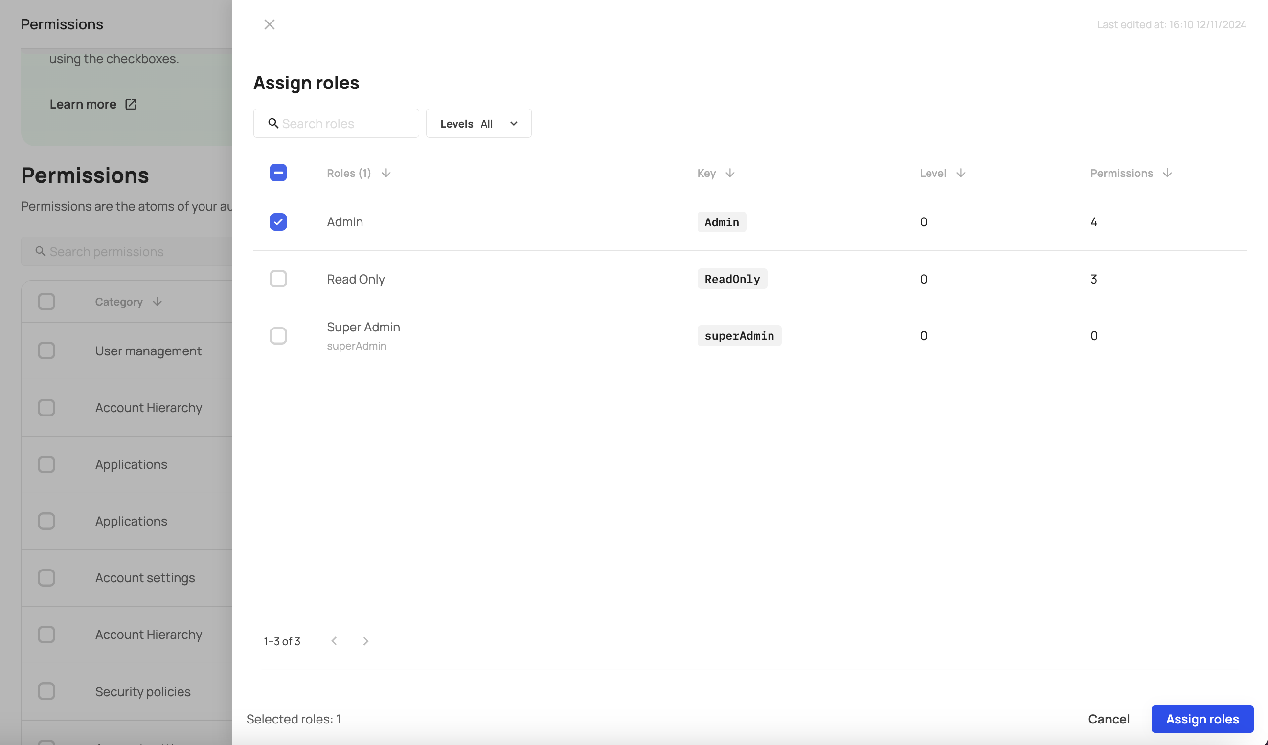 Assigning roles to permissions