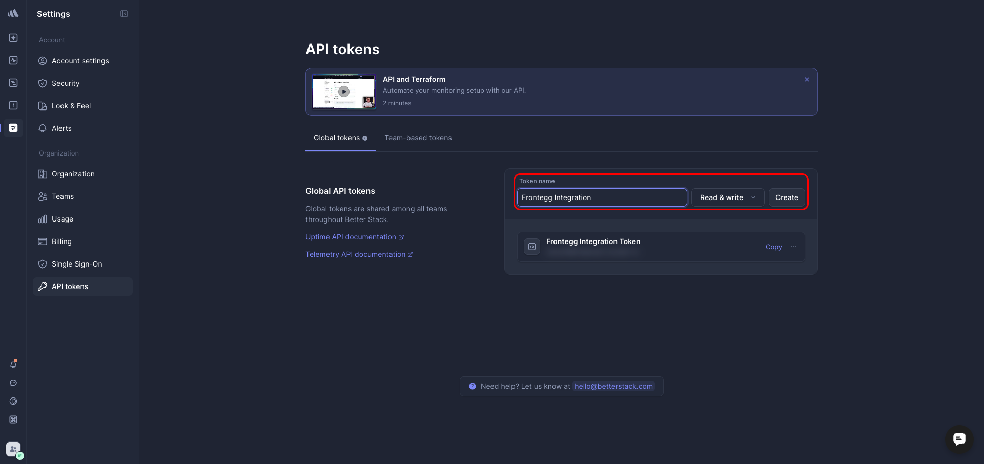 Create a Better Uptime API token