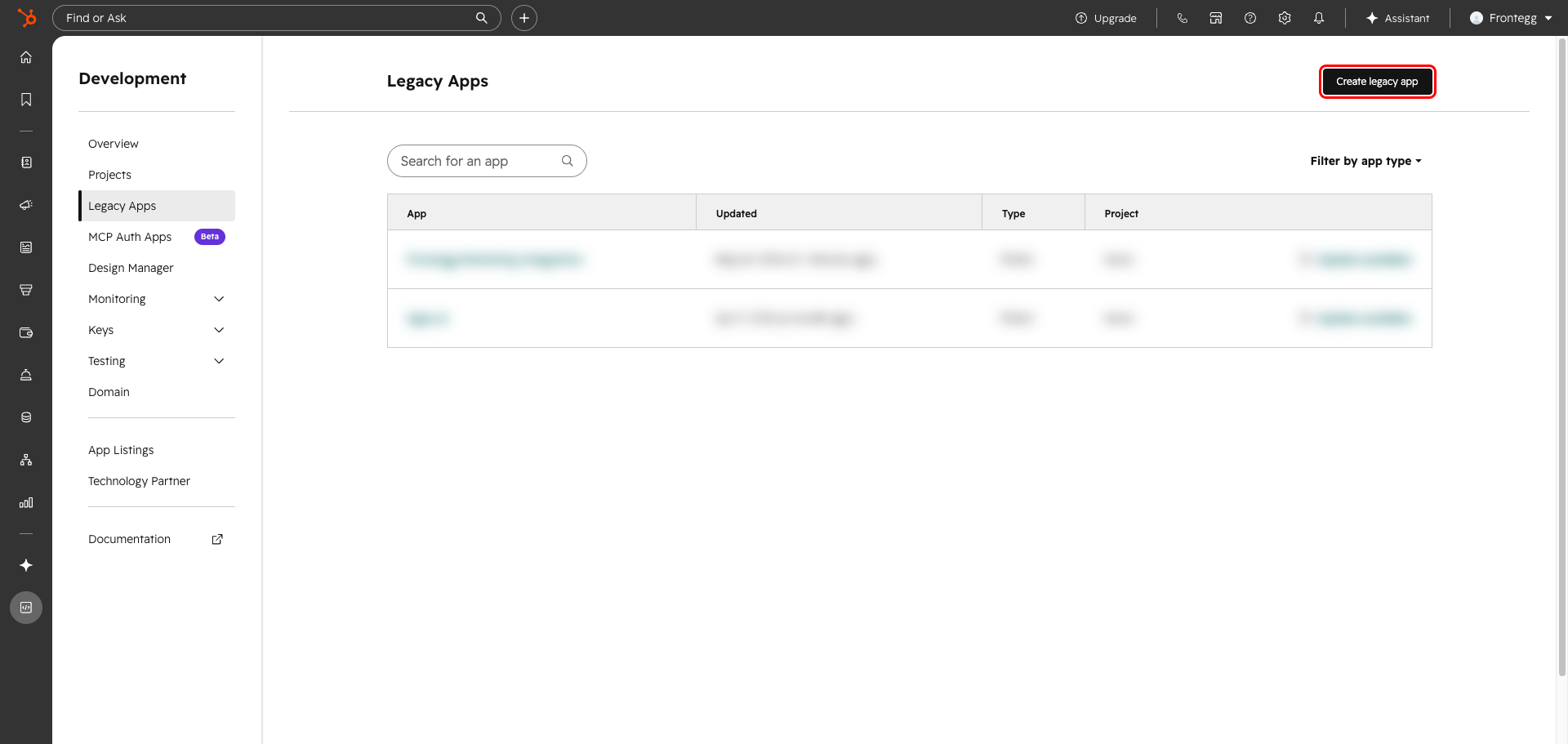 HubSpot Legacy Apps list