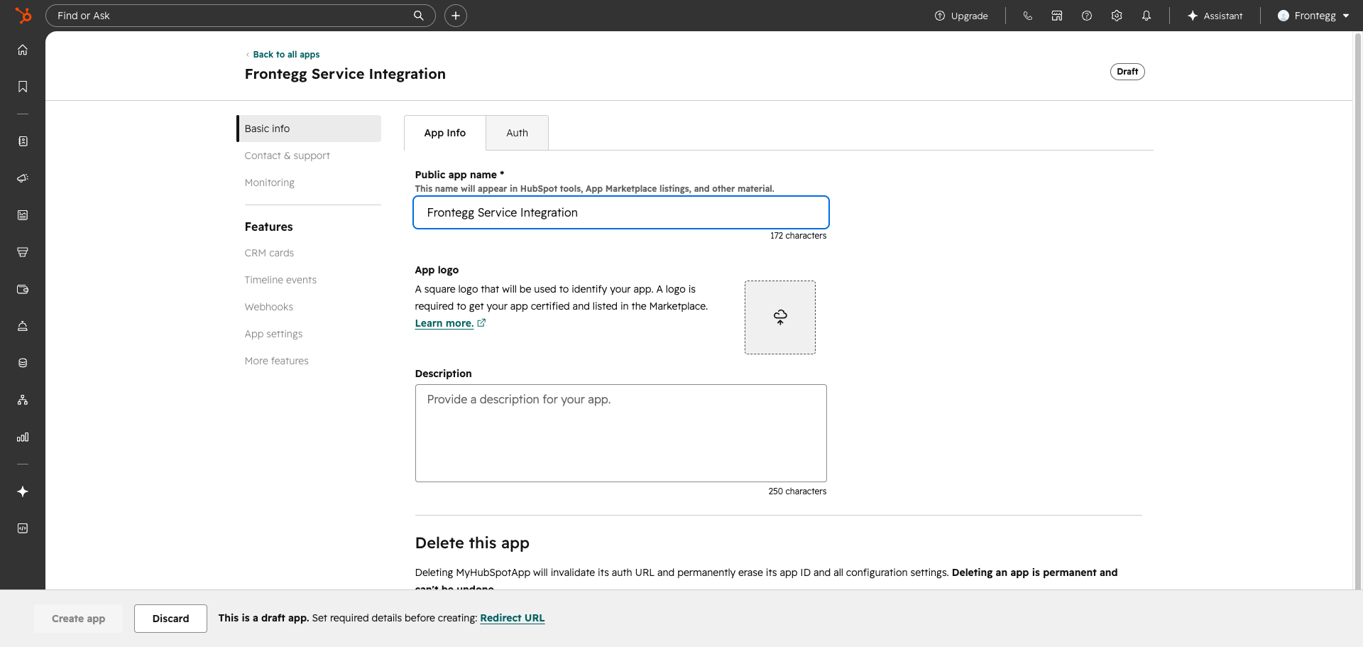 HubSpot app name form