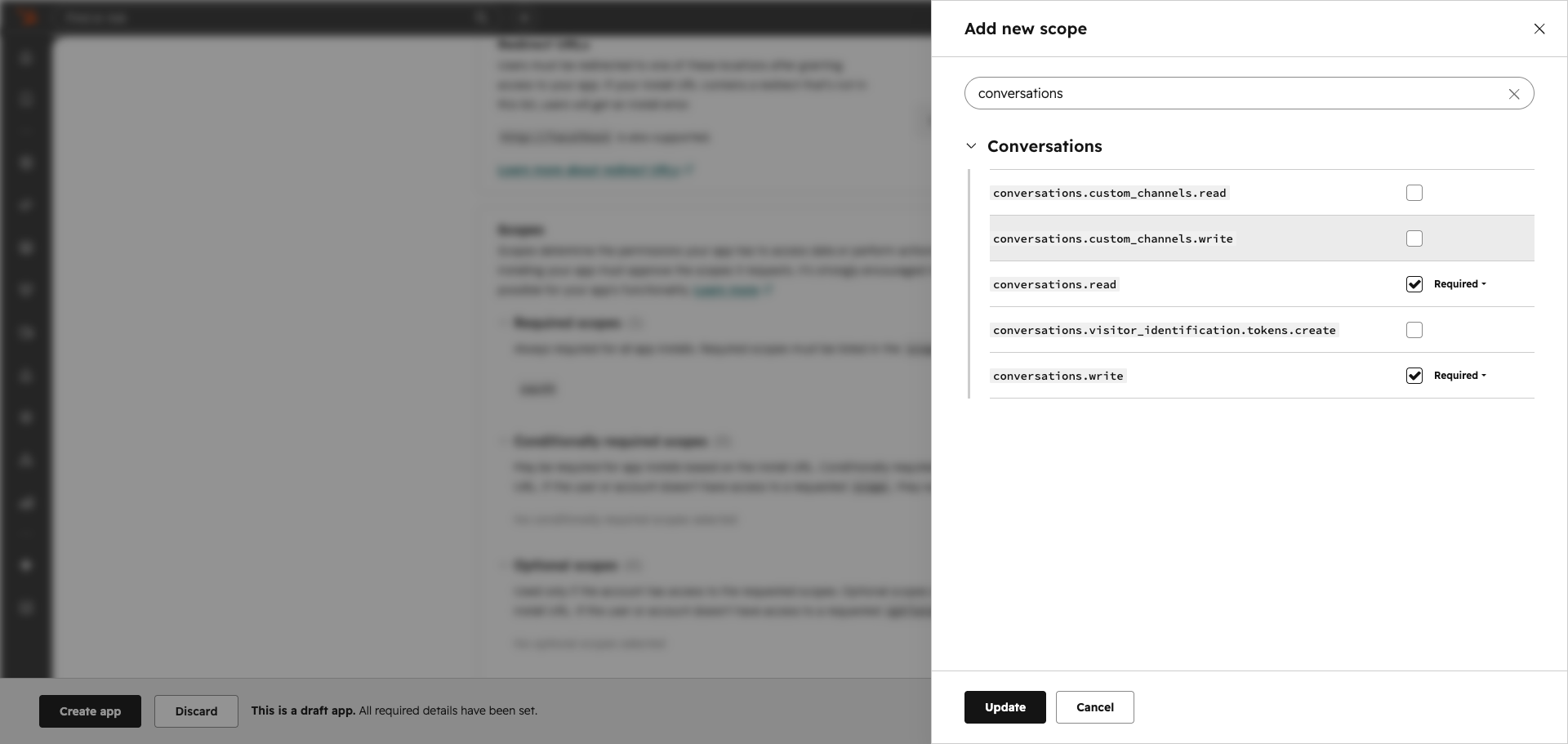 HubSpot scope picker