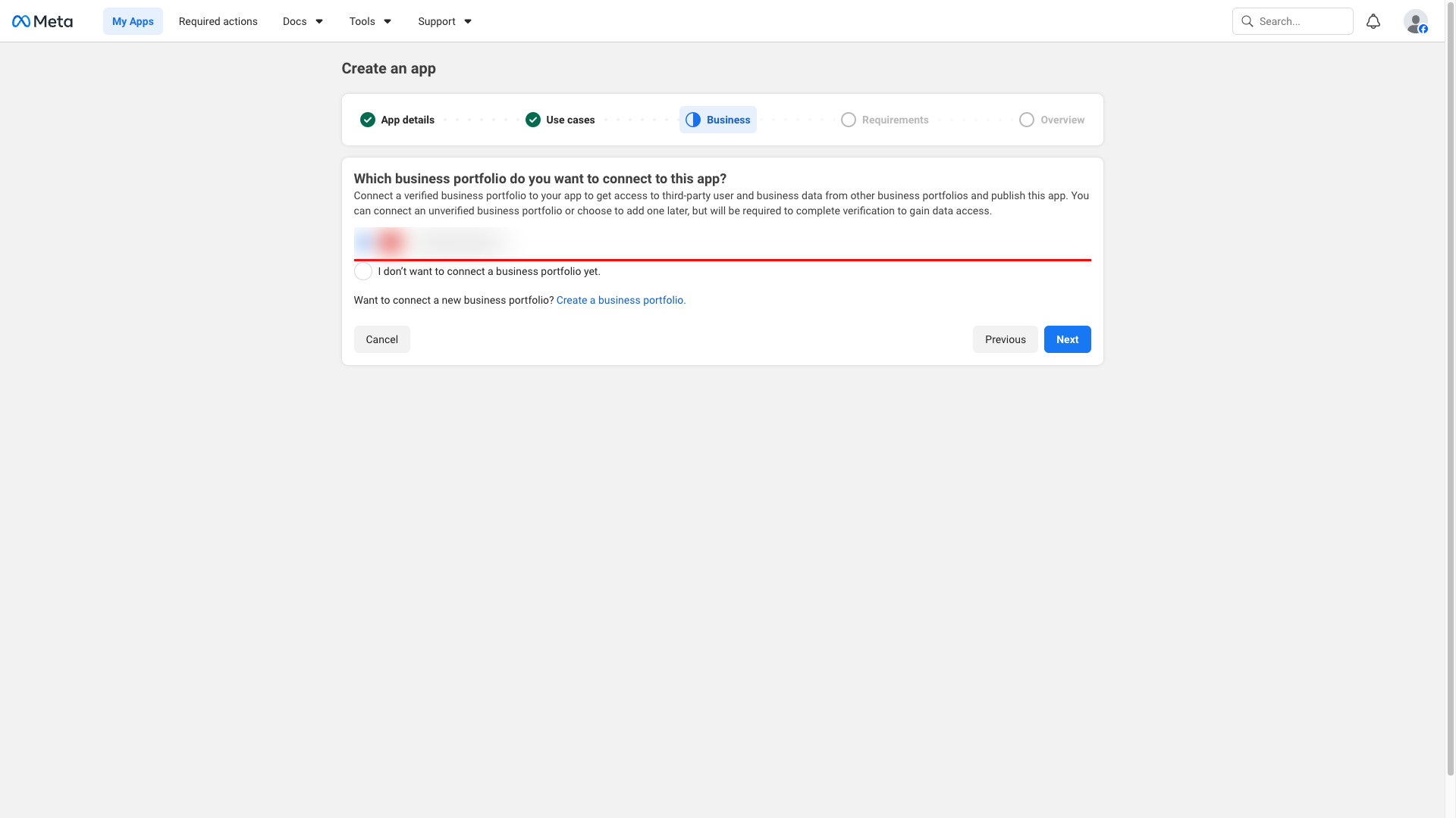 Business portfolio selection step
