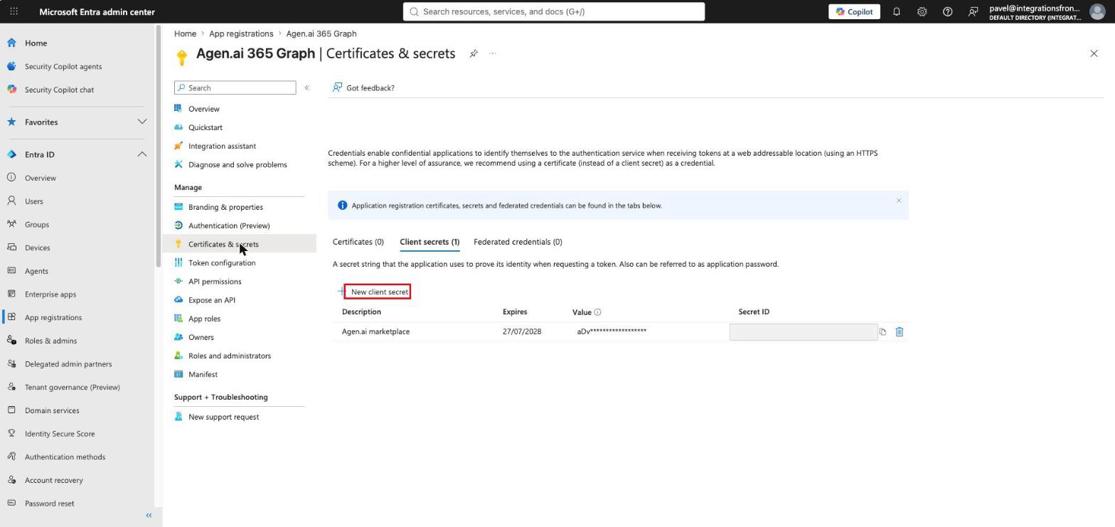 Microsoft Entra Certificates & secrets page with a client secret