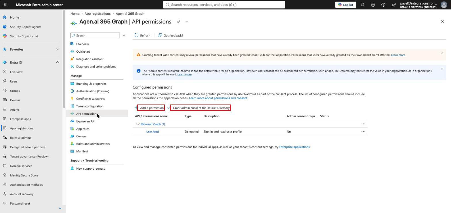 Microsoft Entra API permissions page for Microsoft Graph