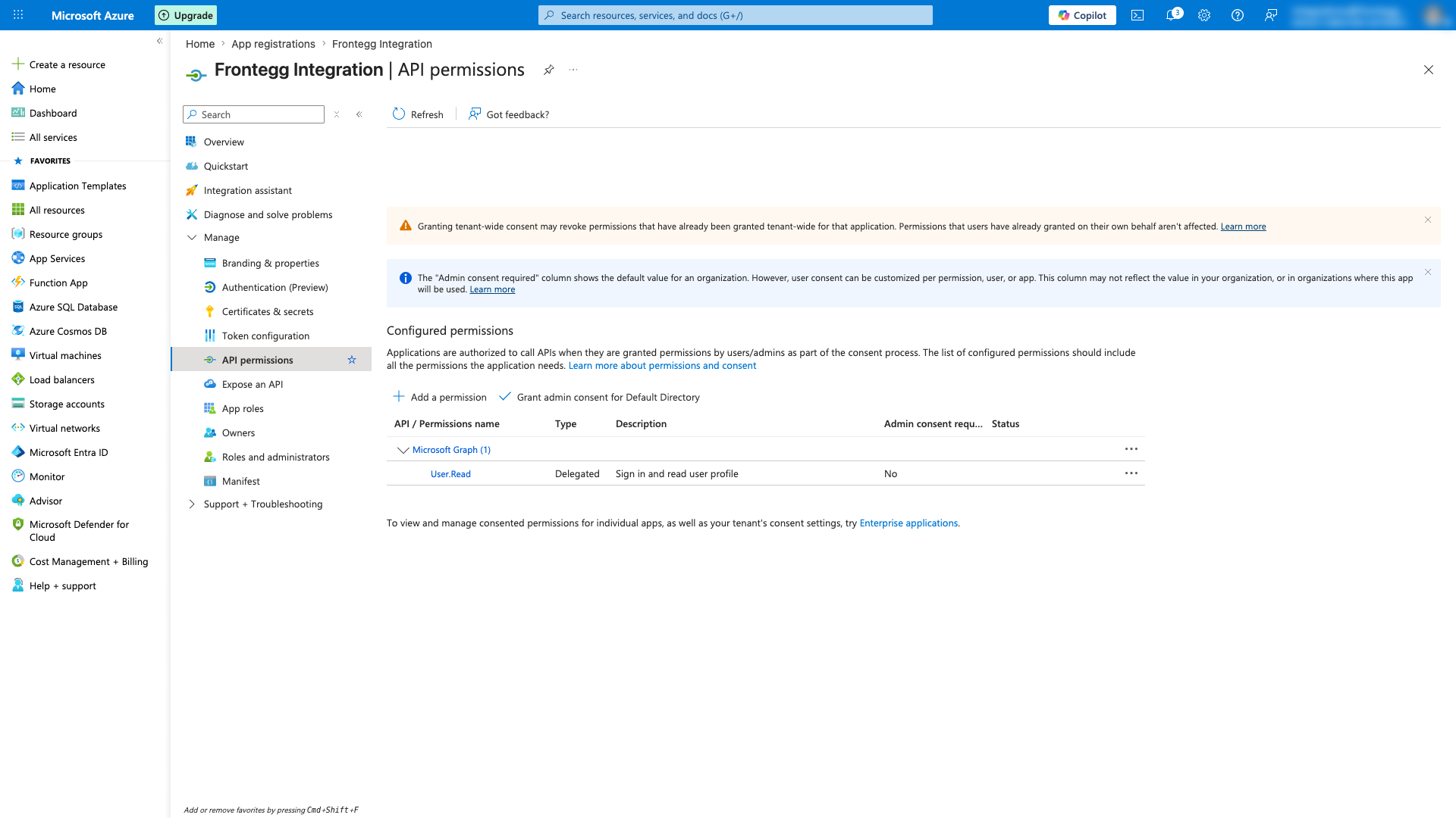 API permissions page with Add a permission button highlighted