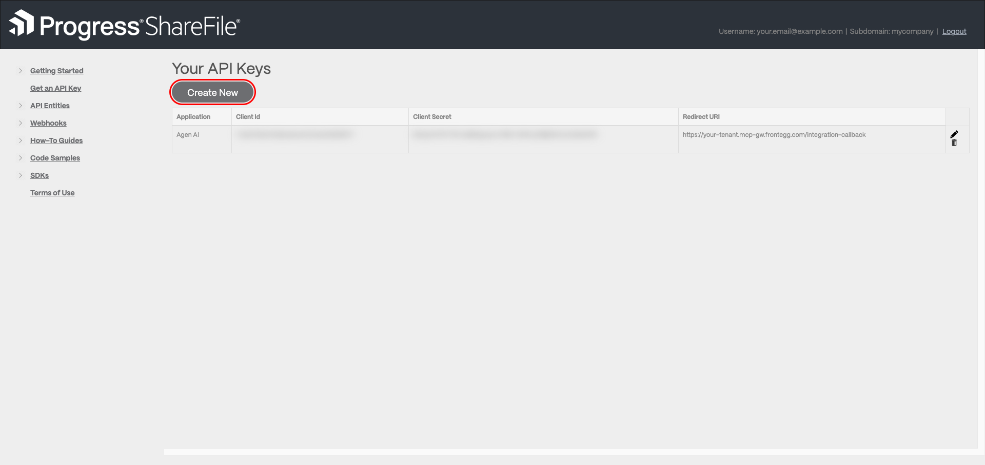 ShareFile API Key generator
