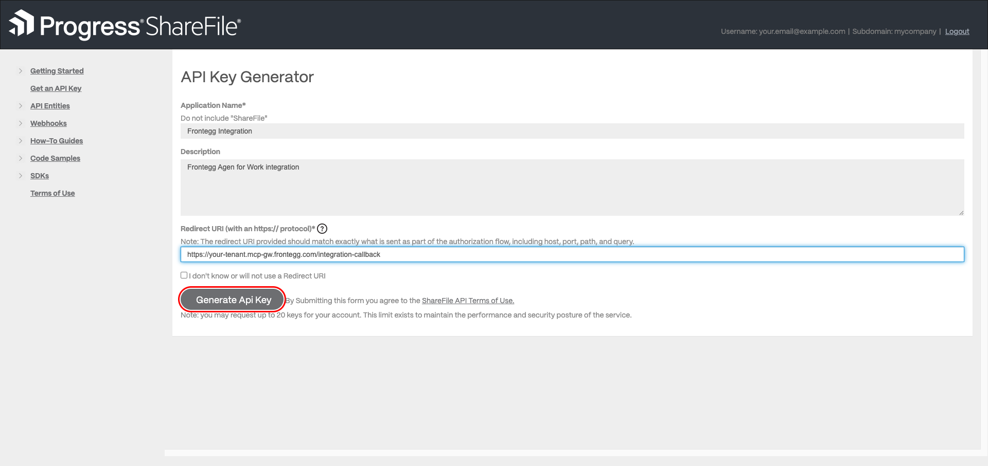 Register a ShareFile application