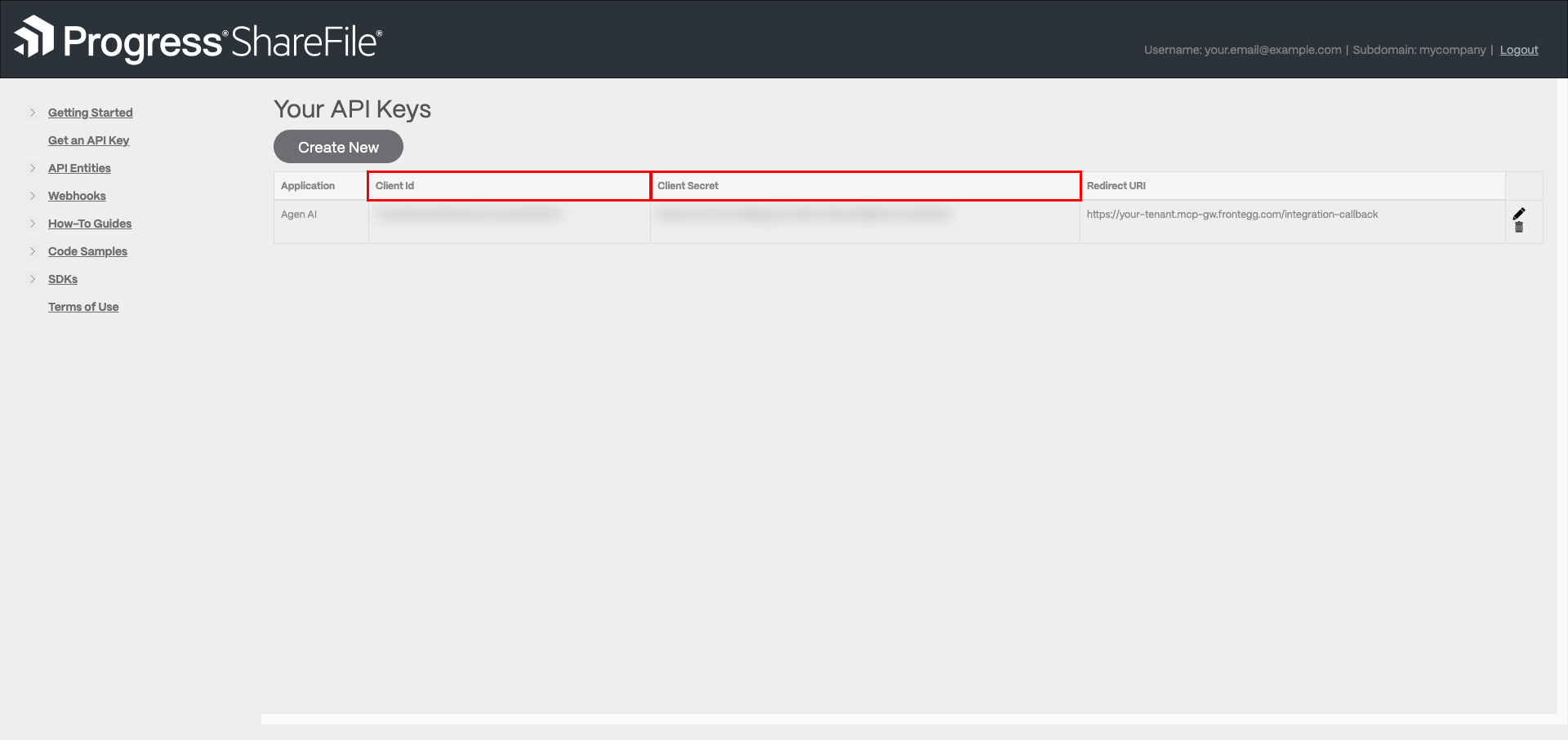 ShareFile Client ID and Client Secret